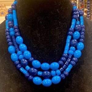 Western Germany Teal Blue 3 Strand Acrylic Necklace